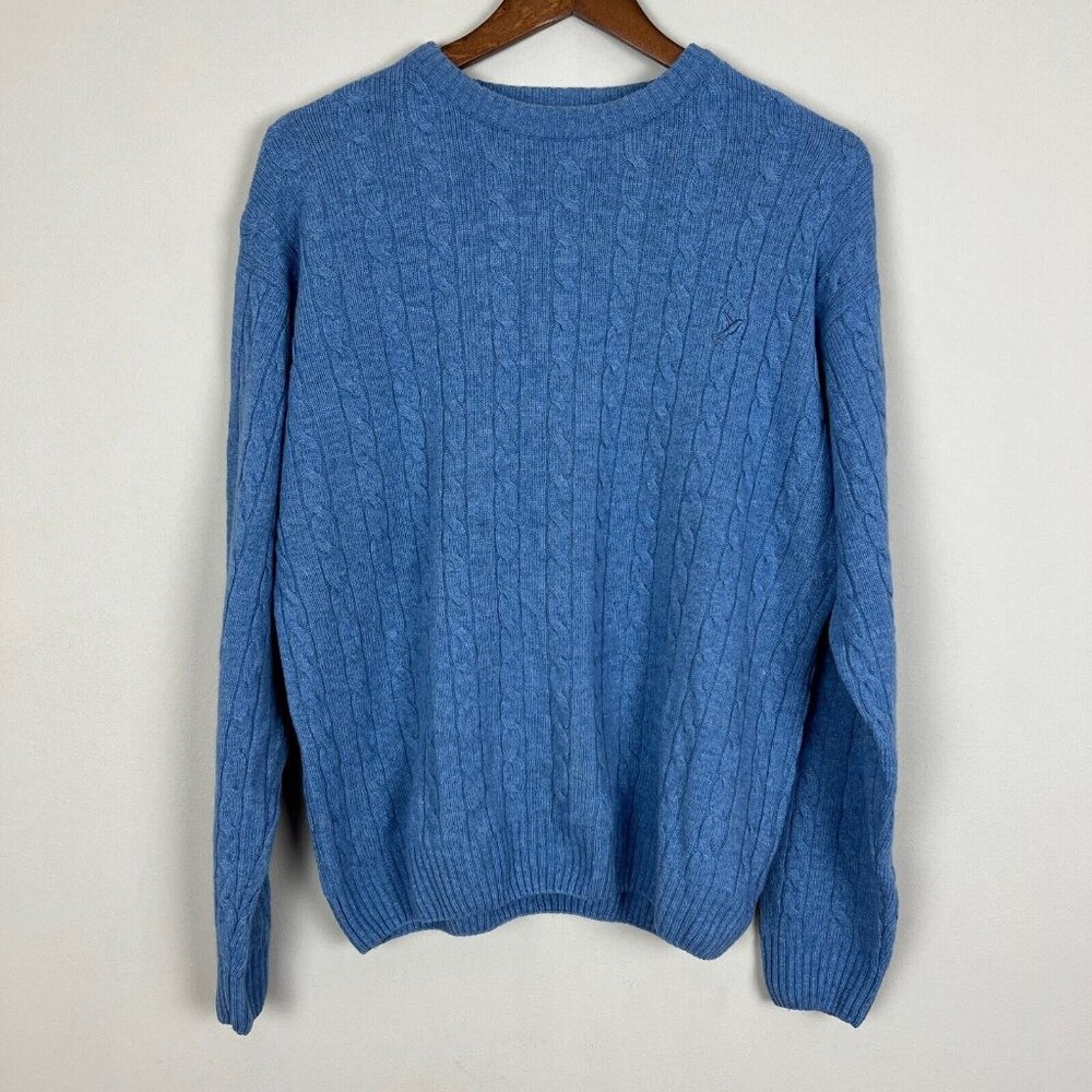 Carraig Donn Fisherman Sweater Mens Medium Blue 100% Wool Cable Knit Crewneck M